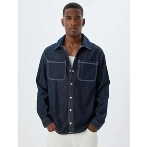 Kot Gömlek Ceket Oversize Cep Detaylı Pamuklu - KOTON - 5WAM50011ID - KOYU İNDİGO - S