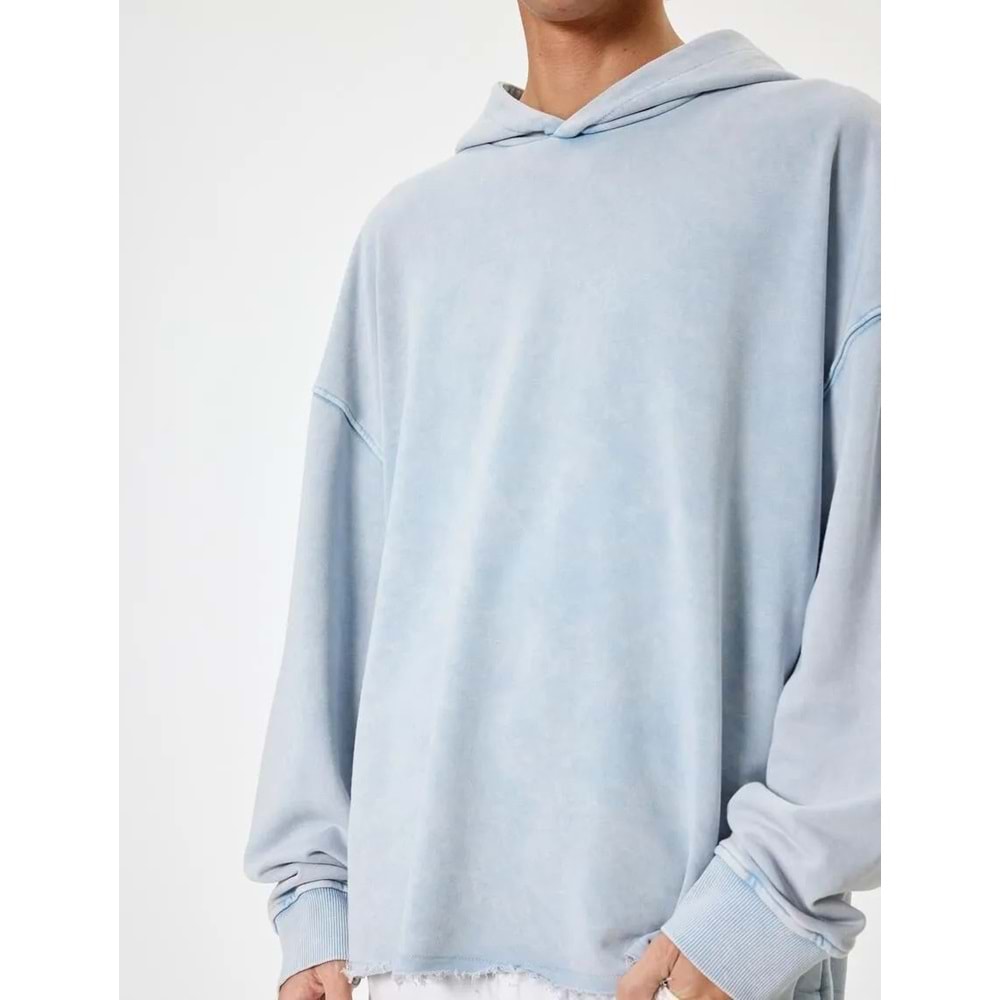 Oversize Sweatshirt Yıkamalı Uzun Kollu - KOTON - 5WAM70013MK - MAVİ - S