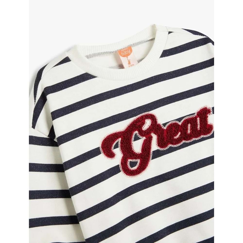 Kız Bebek Sweatshirt Slogan Baskı Detaylı - KOTON - 5WMG10134AK - LACİVERT ÇİZGİLİ - 9-12 AY