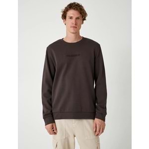 Bisiklet Yaka Sweatshirt Slogan Baskılı Uzun Kollu Pamuklu - KOTON - 5WAM70092MK - KAHVERENGİ - S