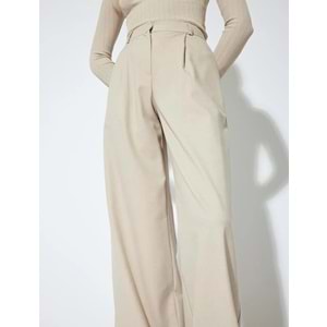 Kadın Giyim Yüksek Bel Geniş Paça Kumaş Pantolon Pile Detaylı 5WAK40148UW - KOTON - 5WAK40148UW - BEJ - 42