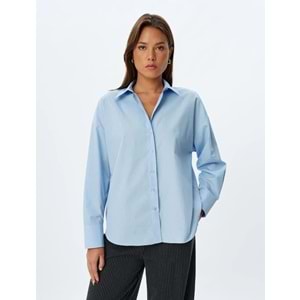 Kadın Giyim Regular Fit Gömlek Klasik Yaka Uzun Kollu Pamuklu 5WAK60192UW - KOTON - 5WAK60192UW - AÇIK İNDİGO - 38