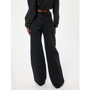 Kadın Giyim Kot Pantolon Taşlı - Bianca Wide Leg Jeans 5WAL40088MD - KOTON - 5WAL40088MD - SİYAH - 29/32