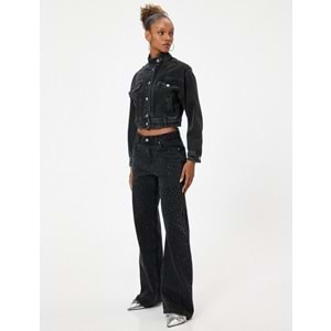 Kadın Giyim Kot Pantolon Taşlı - Bianca Wide Leg Jeans 5WAL40088MD - KOTON - 5WAL40088MD - SİYAH - 29/32