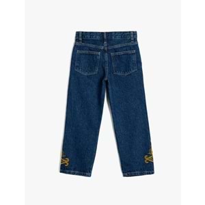 Kız Çocuk İşlemeli Kot Pantolon - Straight Jean - KOTON - 5WKG40093AD - ORTA İNDİGO - 11-12 YAŞ