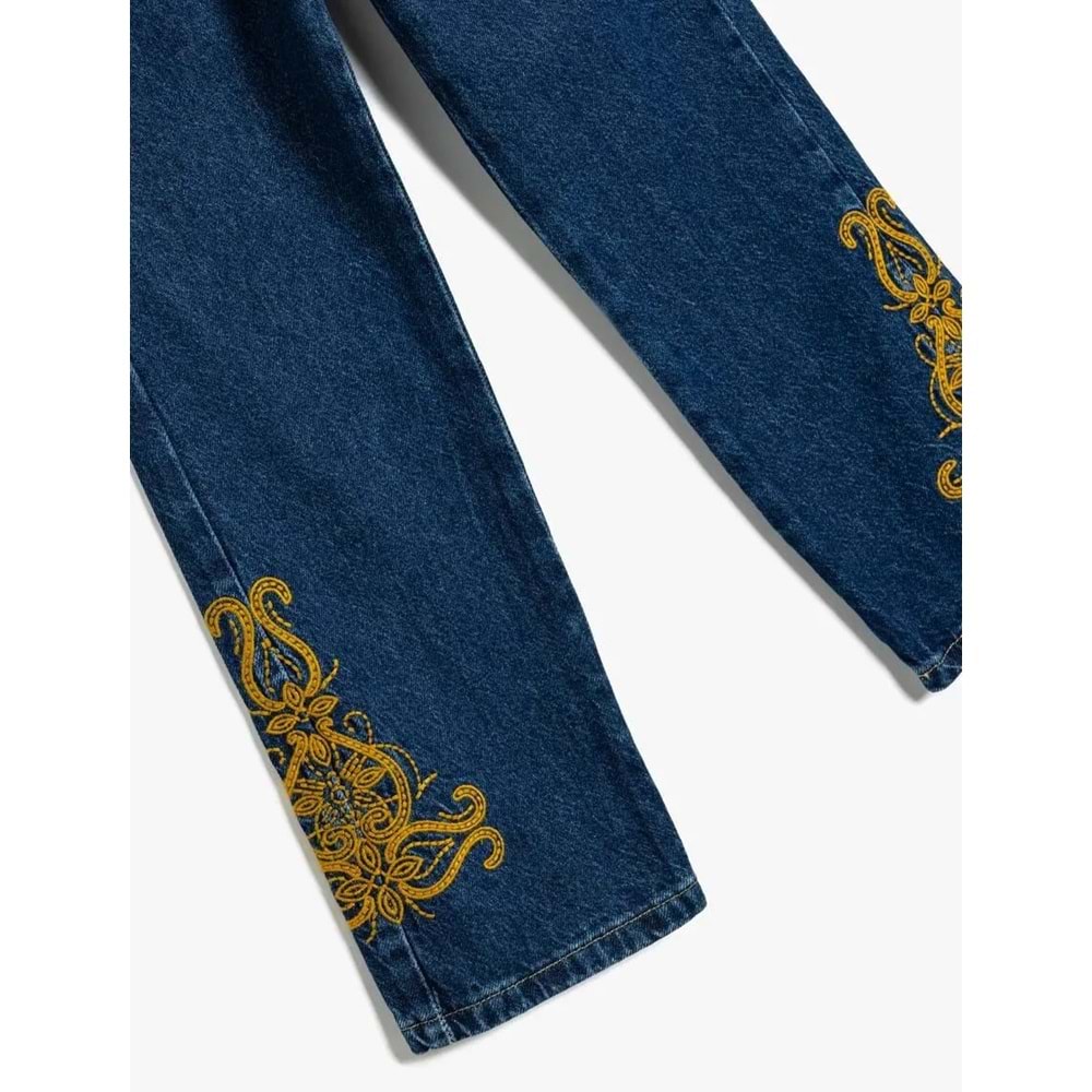 Kız Çocuk İşlemeli Kot Pantolon - Straight Jean - KOTON - 5WKG40093AD - ORTA İNDİGO - 9-10 YAŞ