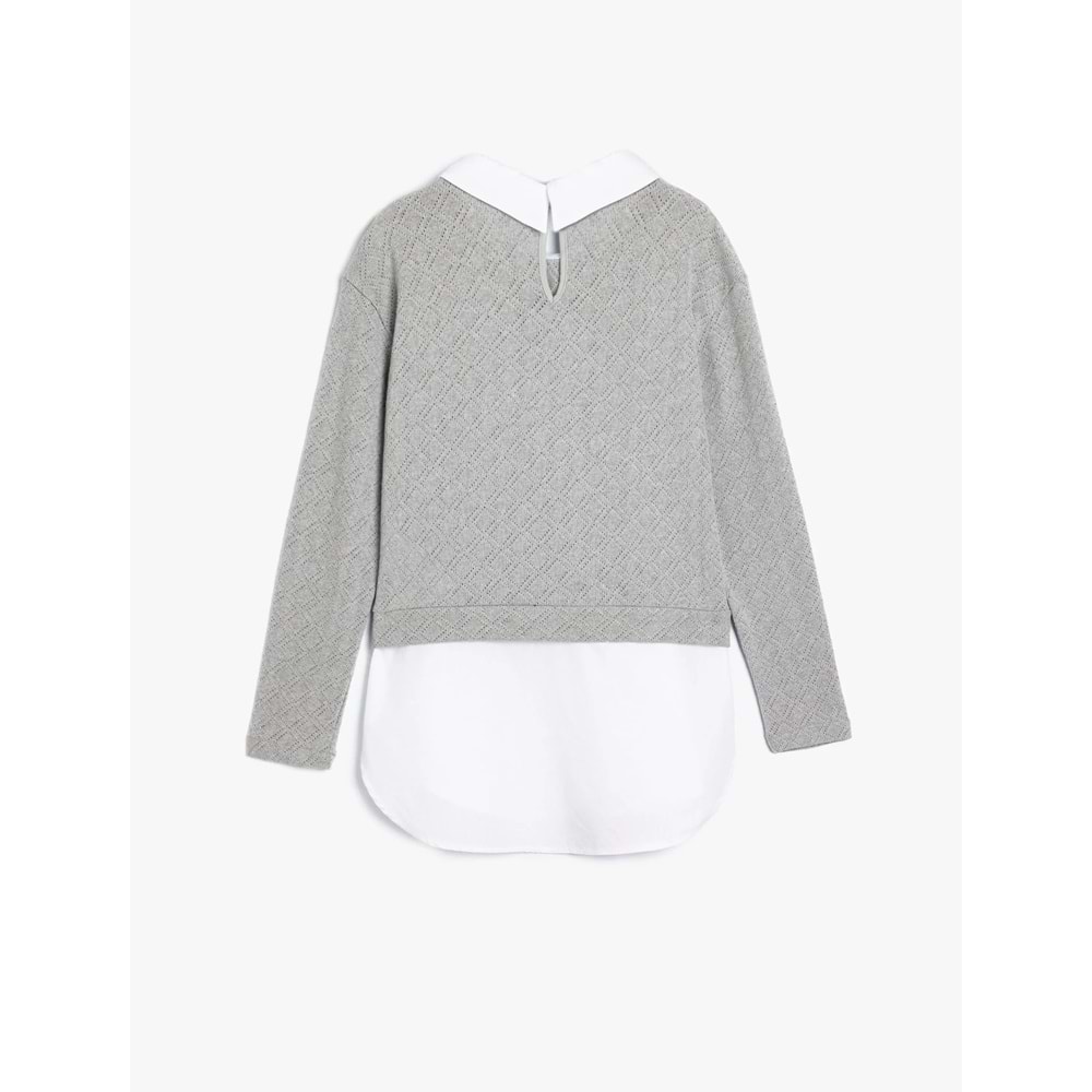 Kız Çocuk Gömlek Detaylı Sweatshirt Çift Kumaş Detaylı - KOTON - 5WKG10349AK - GRİ - 7-8 YAŞ