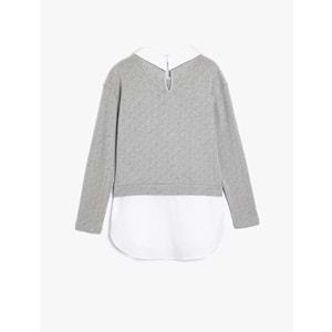 Kız Çocuk Gömlek Detaylı Sweatshirt Çift Kumaş Detaylı - KOTON - 5WKG10349AK - GRİ - 7-8 YAŞ