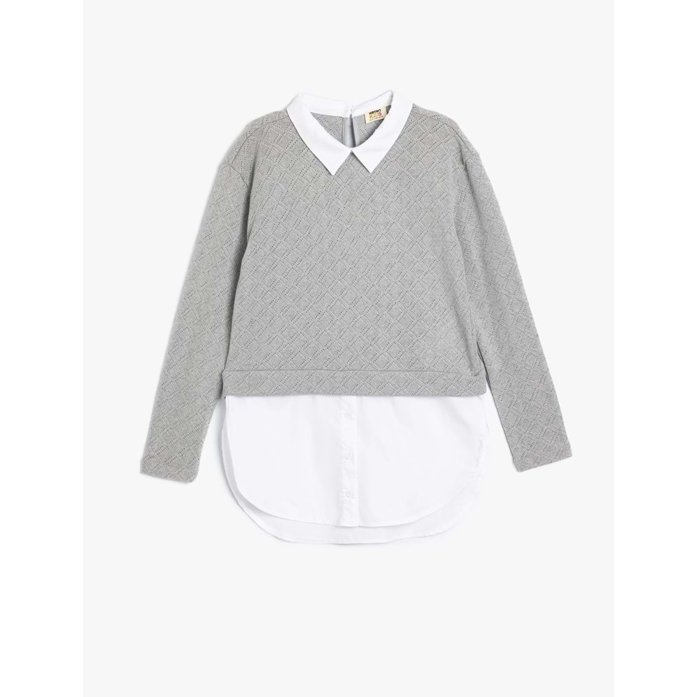 Kız Çocuk Gömlek Detaylı Sweatshirt Çift Kumaş Detaylı - KOTON - 5WKG10349AK - GRİ - 7-8 YAŞ