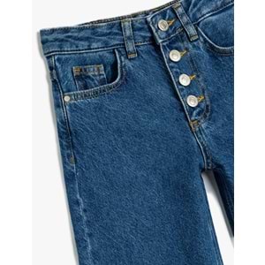 Kız Çocuk Bol Paça Kot Pantolon Düğme Kapamalı - KOTON - 5WKG40088AD - KOYU İNDİGO - 5-6 YAŞ