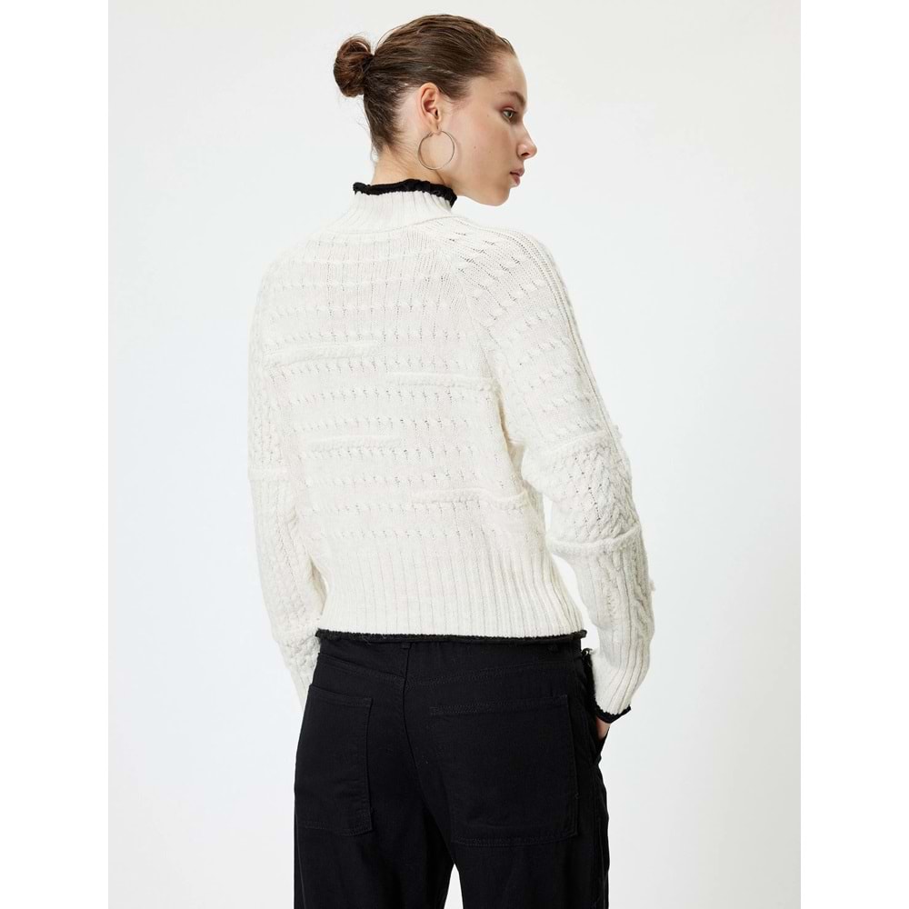 Kadın Giyim Dik Yaka Kazak Örgü Dokulu Biyeli Uzun Kollu 5WAL90069IT