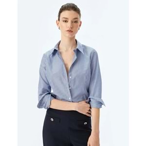 Klasik Yaka Uzun Kollu Slim Fit Gömlek 5SAK60041UW - KOTON - LACİVERT - 36