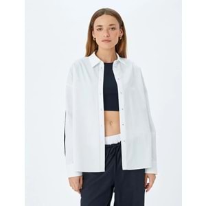 Çizgili Detaylı Poplin Oversize Gömlek 5SAK60173PW - KOTON - KIRIK BEYAZ - 38