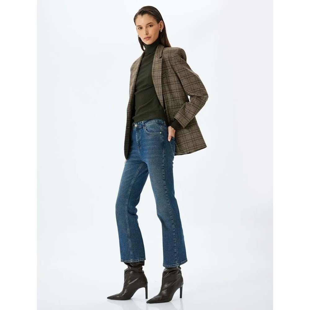 İspanyol Paça Normal Bel Crop Kot Pantolon Dar Kalıp 5SAL40030MD