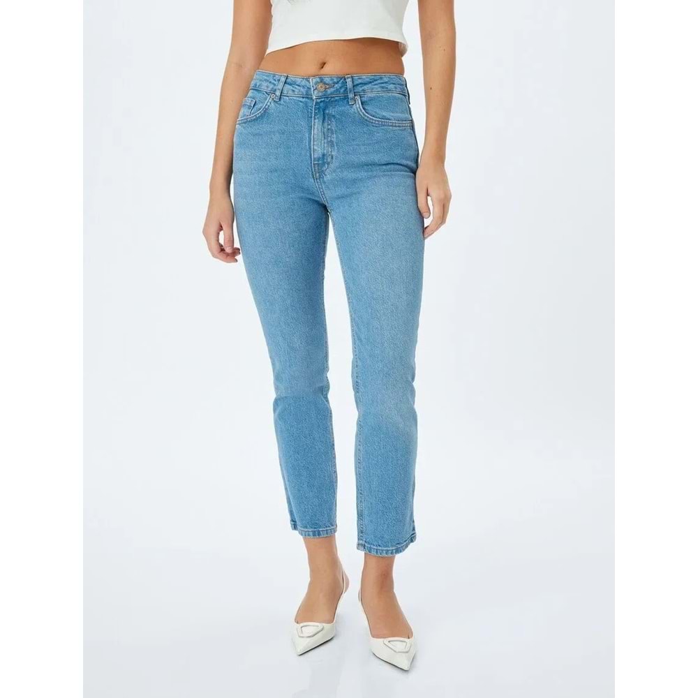 Düz Paça Düğmeli Kot Pantolon - Slim Straight Fit Jean 5SAL40056MD