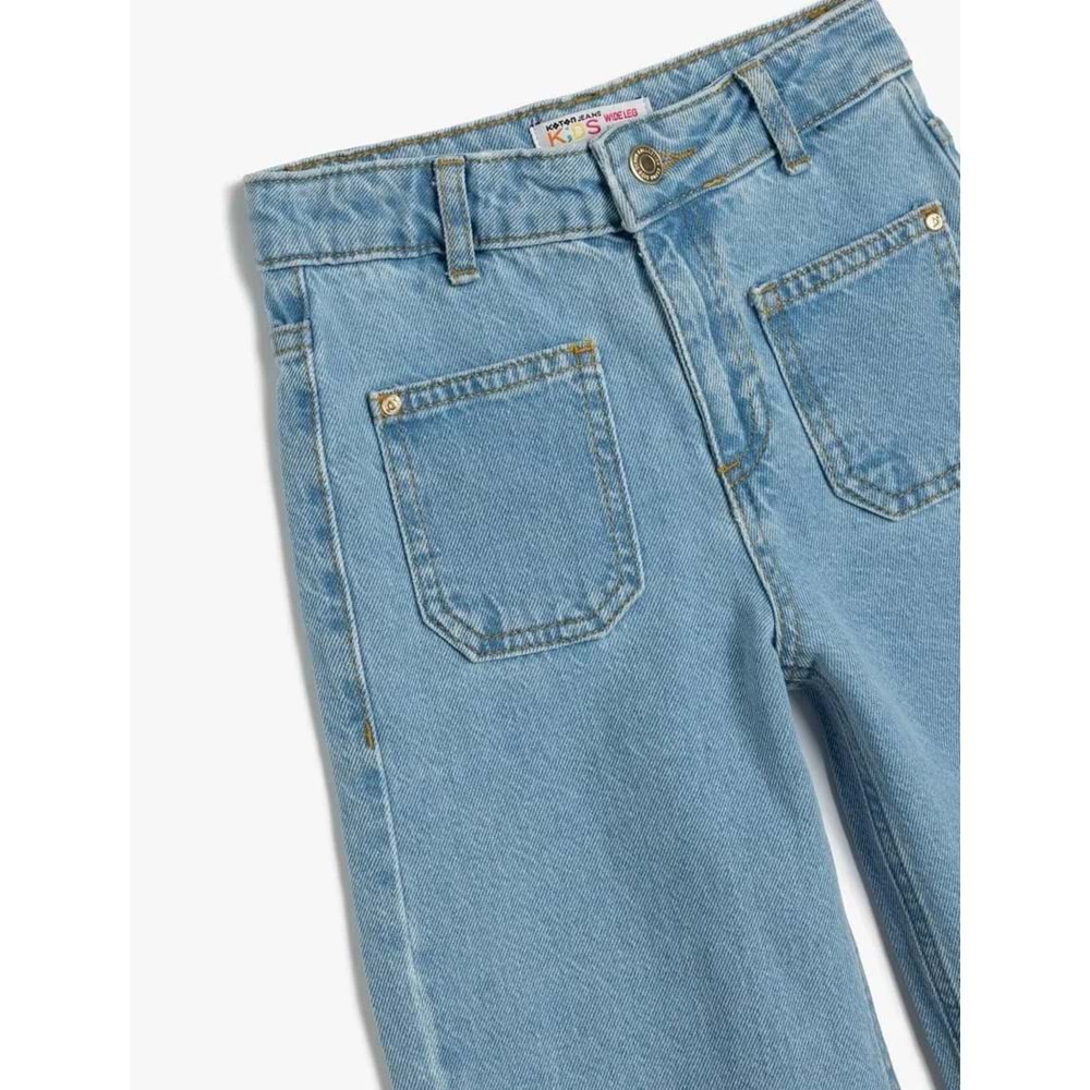 Kız Çocuk Kot Pantolon Geniş Paça 5SKG40019AD - KOTON - ORTA İNDİGO - 7-8 YAŞ
