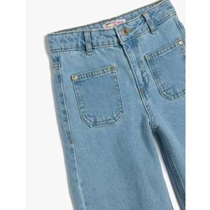 Kız Çocuk Kot Pantolon Geniş Paça 5SKG40019AD - KOTON - ORTA İNDİGO - 7-8 YAŞ