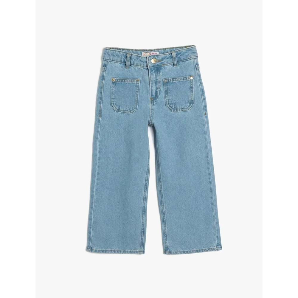 Kız Çocuk Kot Pantolon Geniş Paça 5SKG40019AD - KOTON - ORTA İNDİGO - 7-8 YAŞ