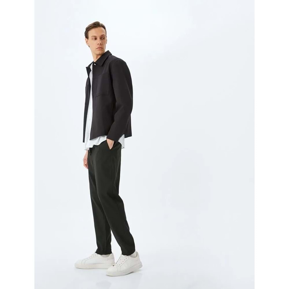 Slim Fit Viskon Karışımlı Beli Bağcıklı Pantolon 5SAM40031HW - KOTON - SİYAH - 42