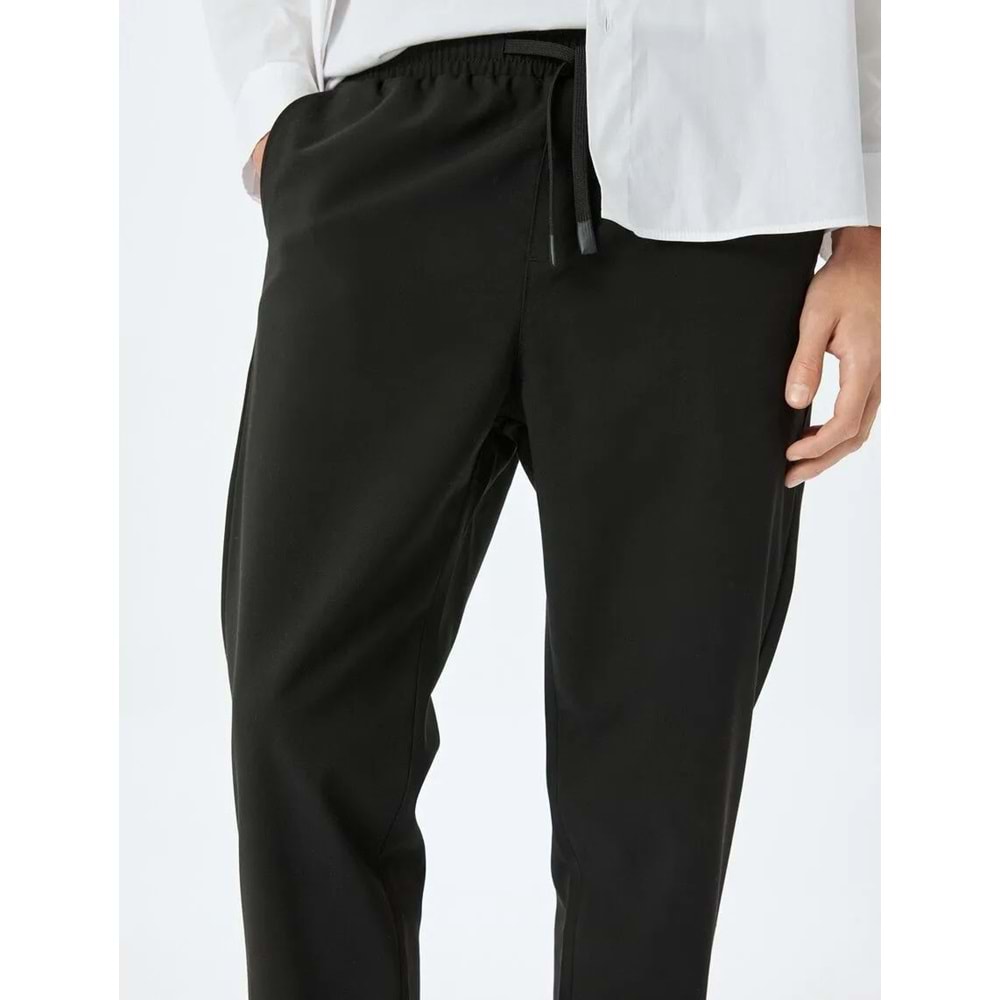 Slim Fit Viskon Karışımlı Beli Bağcıklı Pantolon 5SAM40031HW - KOTON - SİYAH - 42