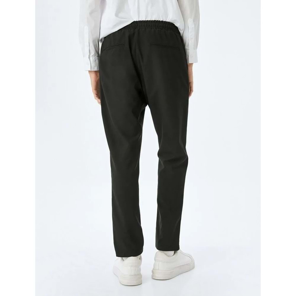 Slim Fit Viskon Karışımlı Beli Bağcıklı Pantolon 5SAM40031HW - KOTON - SİYAH - 42