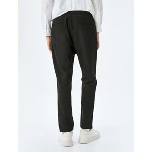 Slim Fit Viskon Karışımlı Beli Bağcıklı Pantolon 5SAM40031HW - KOTON - SİYAH - 42