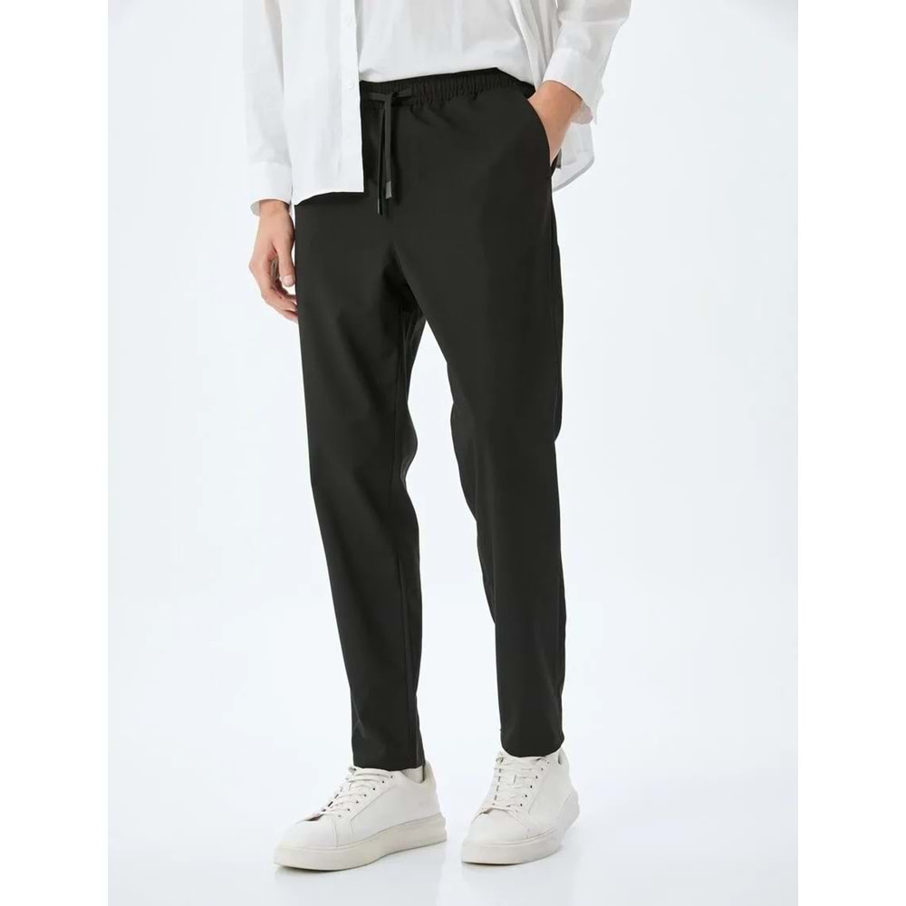 Slim Fit Viskon Karışımlı Beli Bağcıklı Pantolon 5SAM40031HW - KOTON - SİYAH - 42
