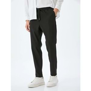 Slim Fit Viskon Karışımlı Beli Bağcıklı Pantolon 5SAM40031HW - KOTON - SİYAH - 42