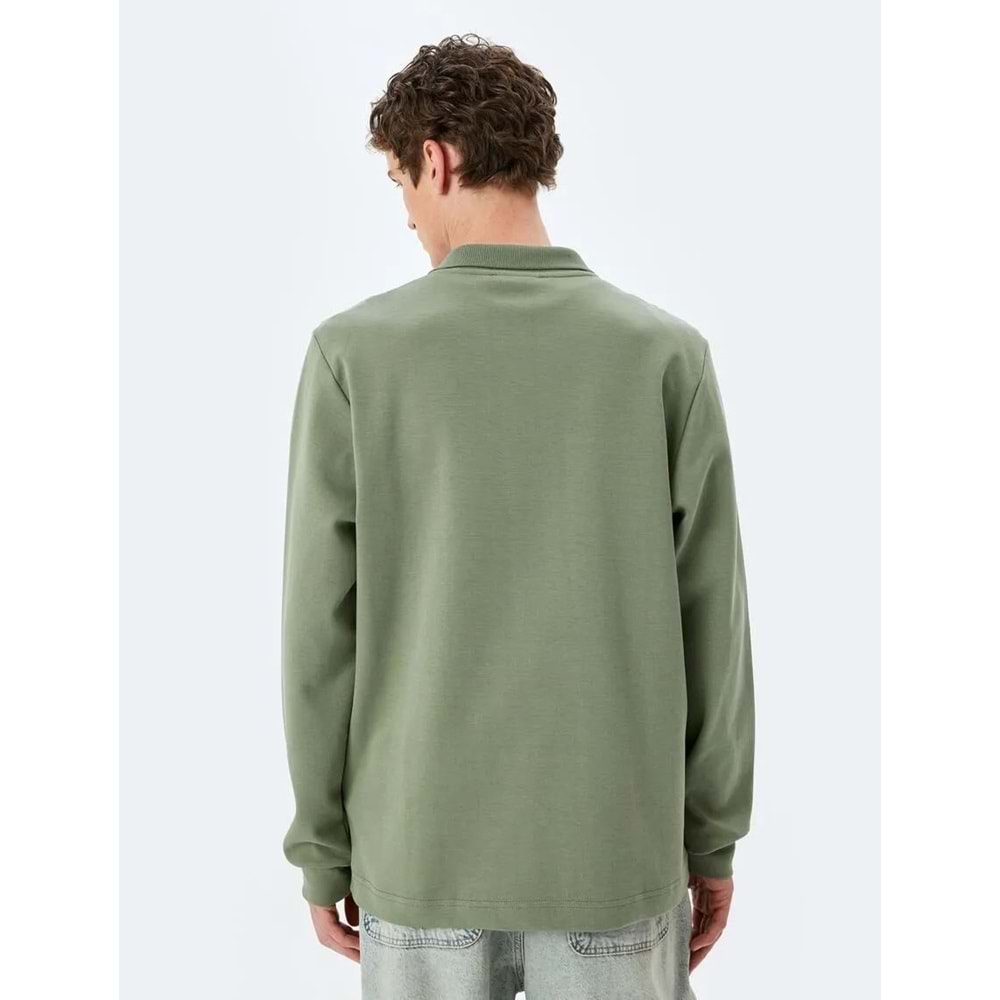 Pamuklu İnterlok Kumaş Polo Yaka Sweatshirt 5SAM70003MK - KOTON - HAKİ - L