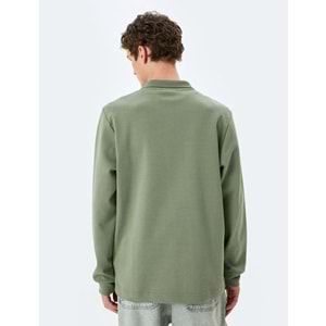 Pamuklu İnterlok Kumaş Polo Yaka Sweatshirt 5SAM70003MK - KOTON - HAKİ - L