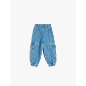 Kız Bebek Yüksek Bel Kargo Cepli Kot Pantolon 5SMG40009AD - KOTON - ORTA İNDİGO - 4-5 YAŞ