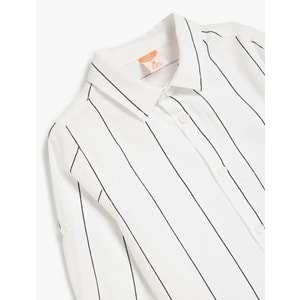 Erkek Bebek Pamuklu Düğme Detaylı Çizgili Gömlek 5SMB60035TW - KOTON - EKRU - 18-24 AY