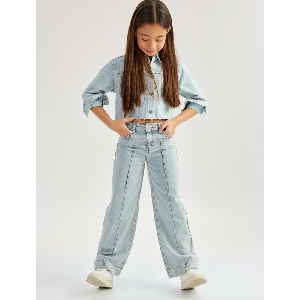 Kız Çocuk Bol Paça Pamuklu Denim Pantolon 5SKG40059AD