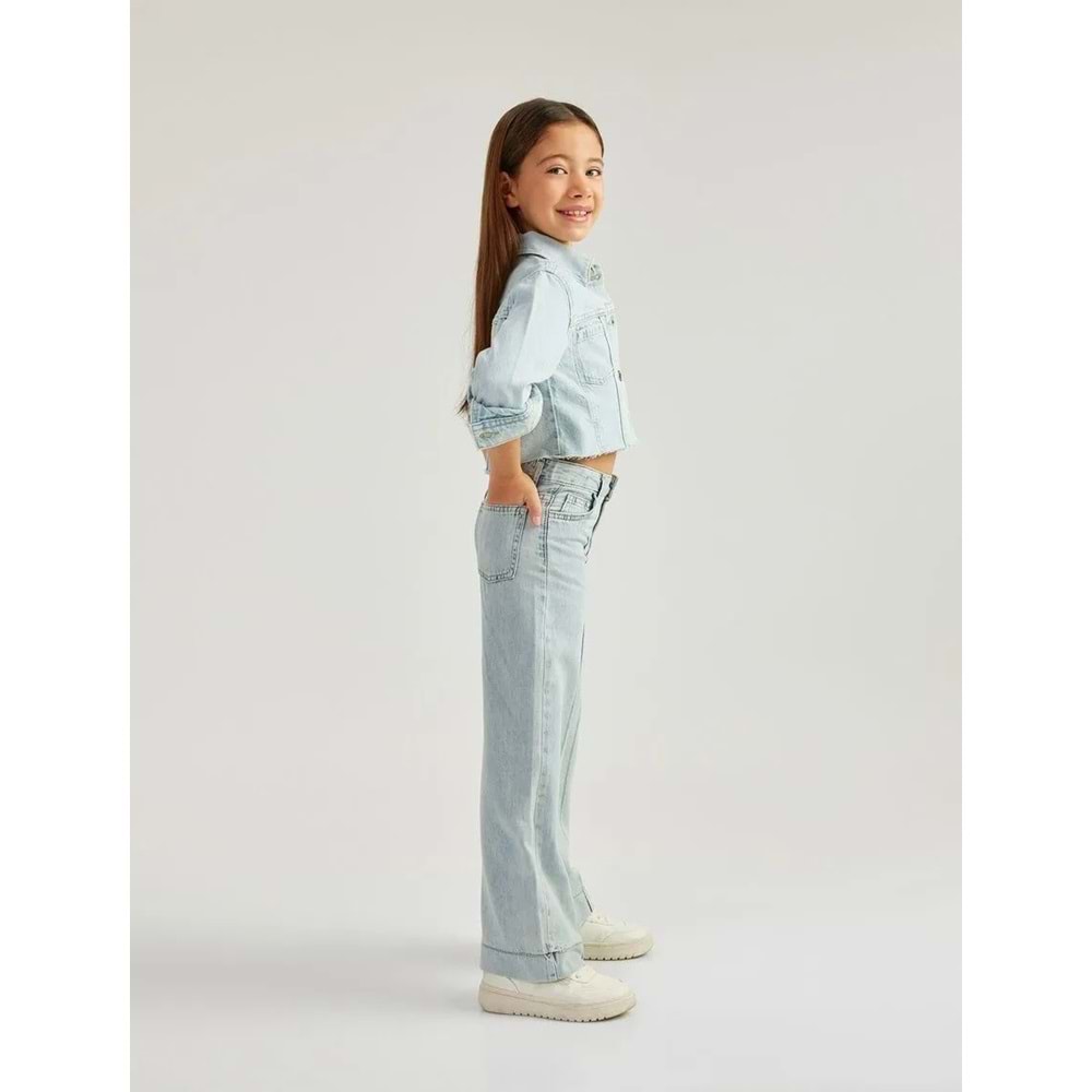 Kız Çocuk Bol Paça Pamuklu Denim Pantolon 5SKG40059AD
