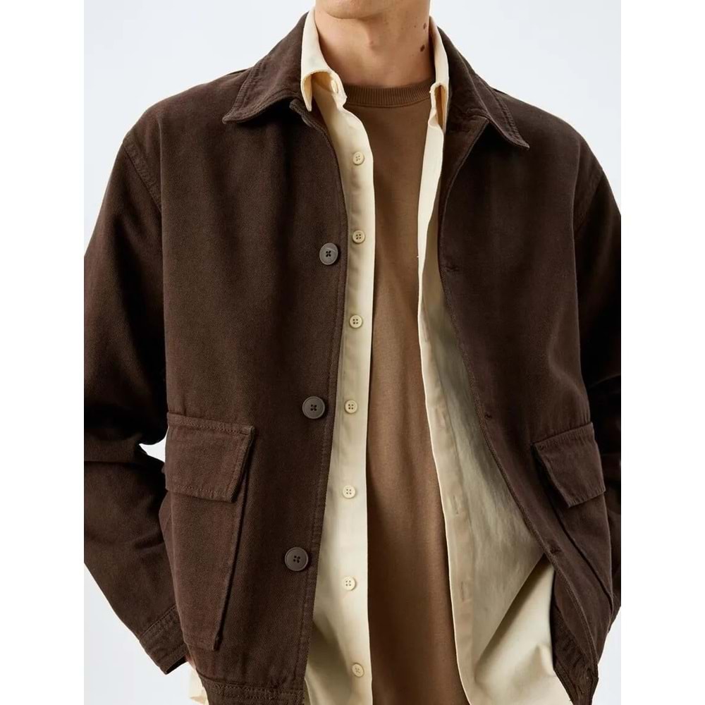 Düğmeli Kanvas Kumaş Pamuklu Gömlek Ceket 5SAM50002HW