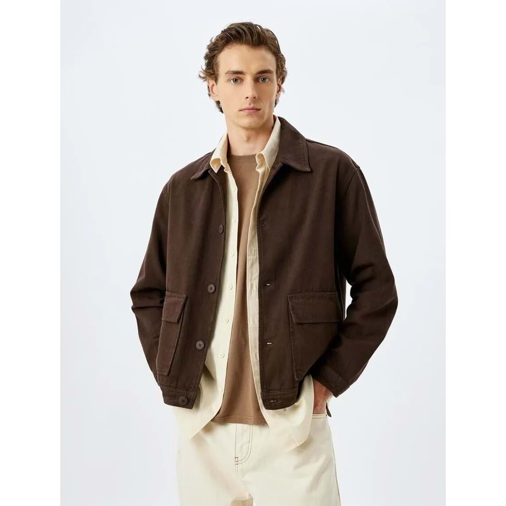 Düğmeli Kanvas Kumaş Pamuklu Gömlek Ceket 5SAM50002HW