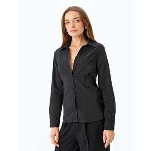 Uzun Kollu Slim Fit Klasik Poplin Gömlek 5SAK60158UW - KOTON - SİYAH - 38