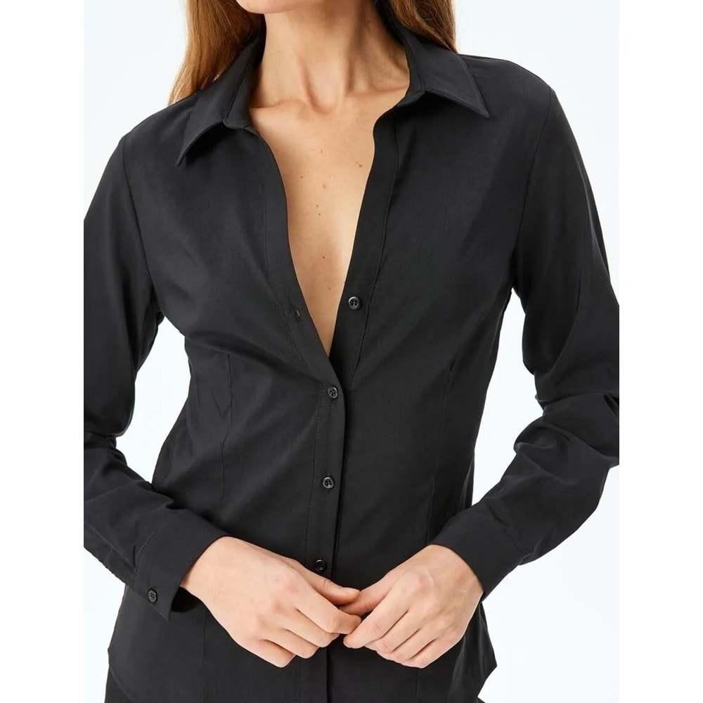 Uzun Kollu Slim Fit Klasik Poplin Gömlek 5SAK60158UW - KOTON - SİYAH - 38