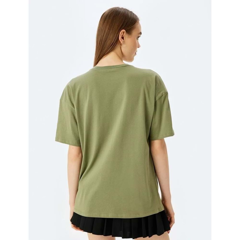 Slogan Baskılı Kısa Kollu Bisiklet Yaka Oversize Tişört 5SAL10089IK