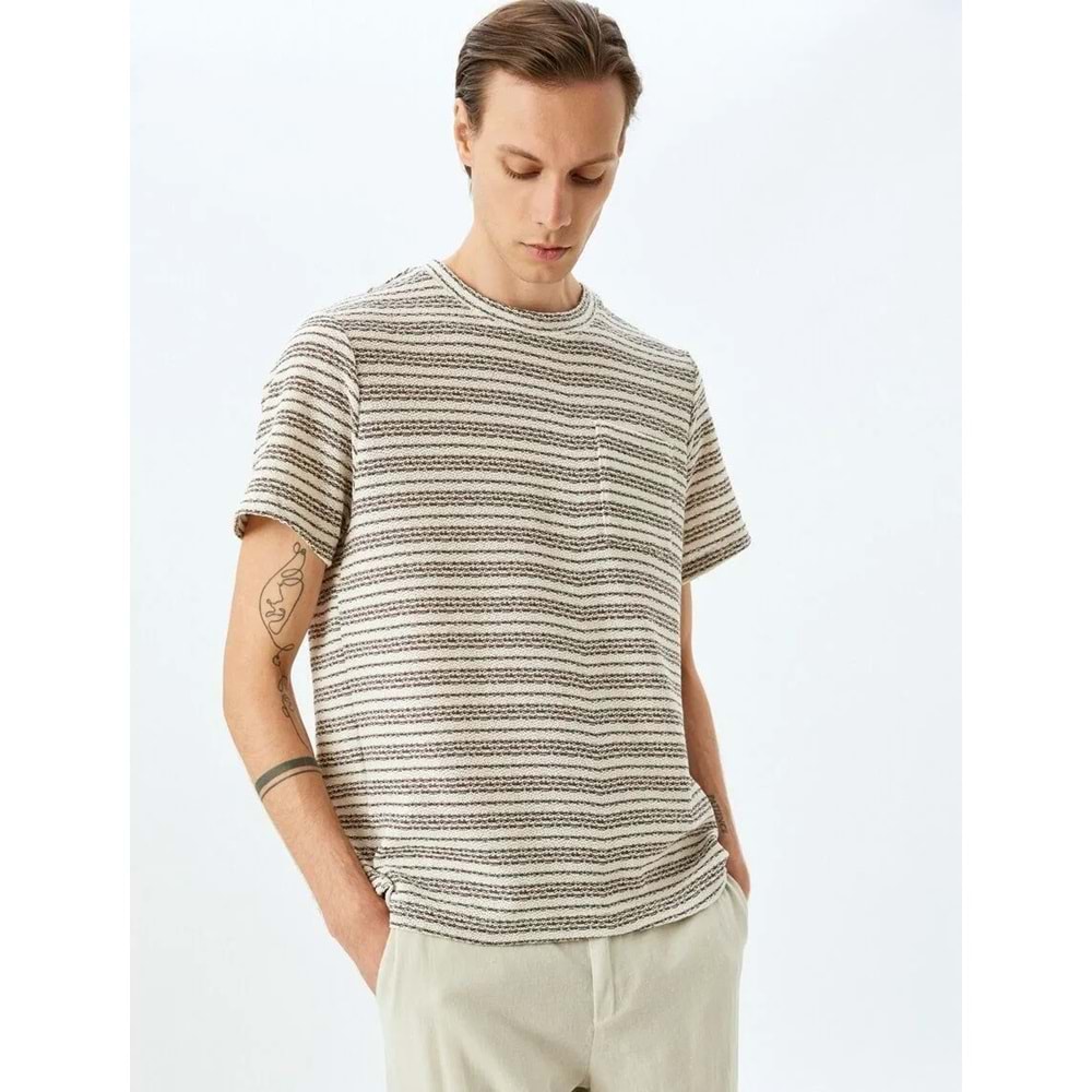 Kısa Kollu Bisiklet Yaka Pamuk Karışımlı Çizgili Tişört 5SAM10059HK