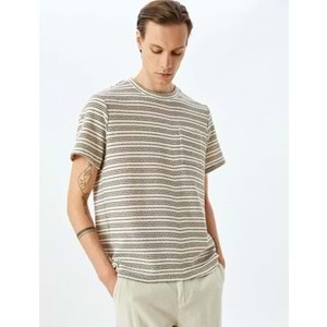 Kısa Kollu Bisiklet Yaka Pamuk Karışımlı Çizgili Tişört 5SAM10059HK