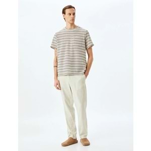 Kısa Kollu Bisiklet Yaka Pamuk Karışımlı Çizgili Tişört 5SAM10059HK