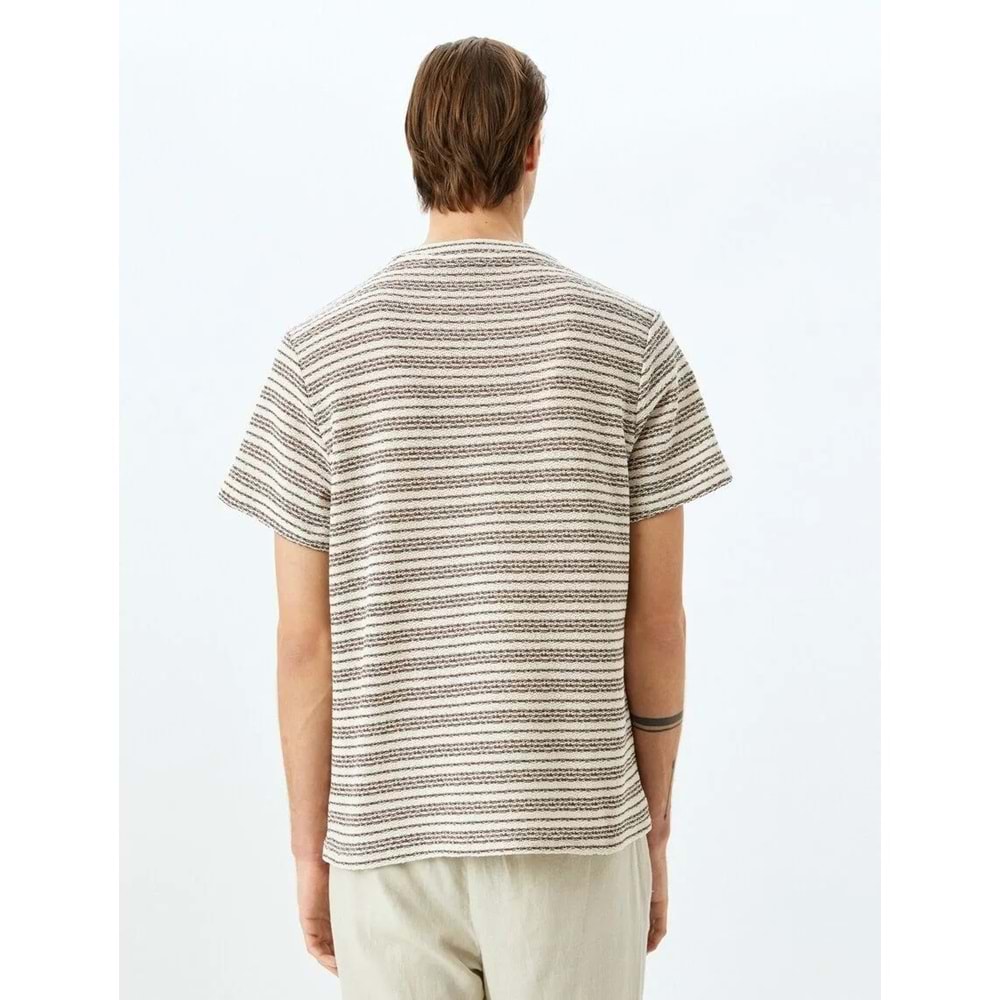 Kısa Kollu Bisiklet Yaka Pamuk Karışımlı Çizgili Tişört 5SAM10059HK