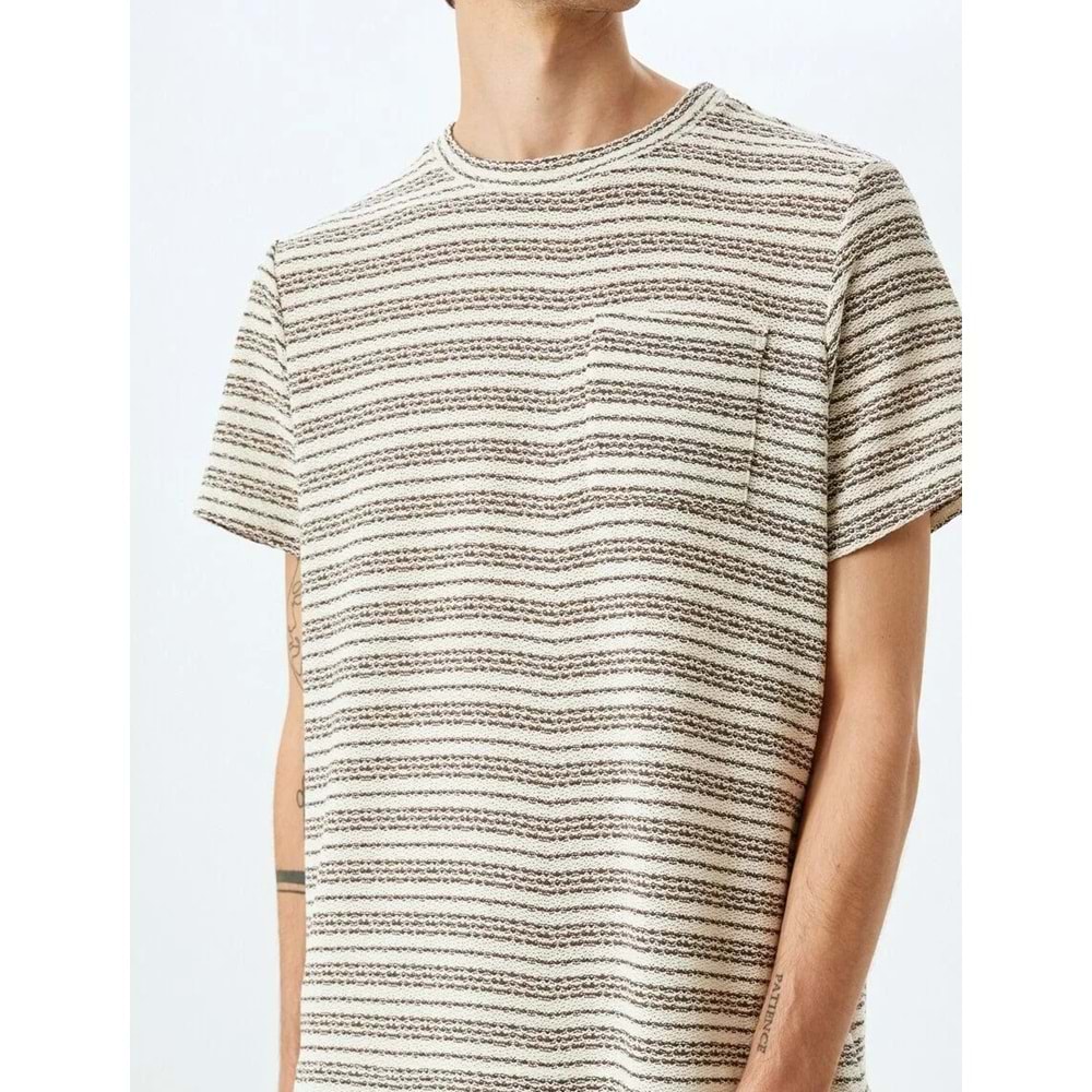 Kısa Kollu Bisiklet Yaka Pamuk Karışımlı Çizgili Tişört 5SAM10059HK