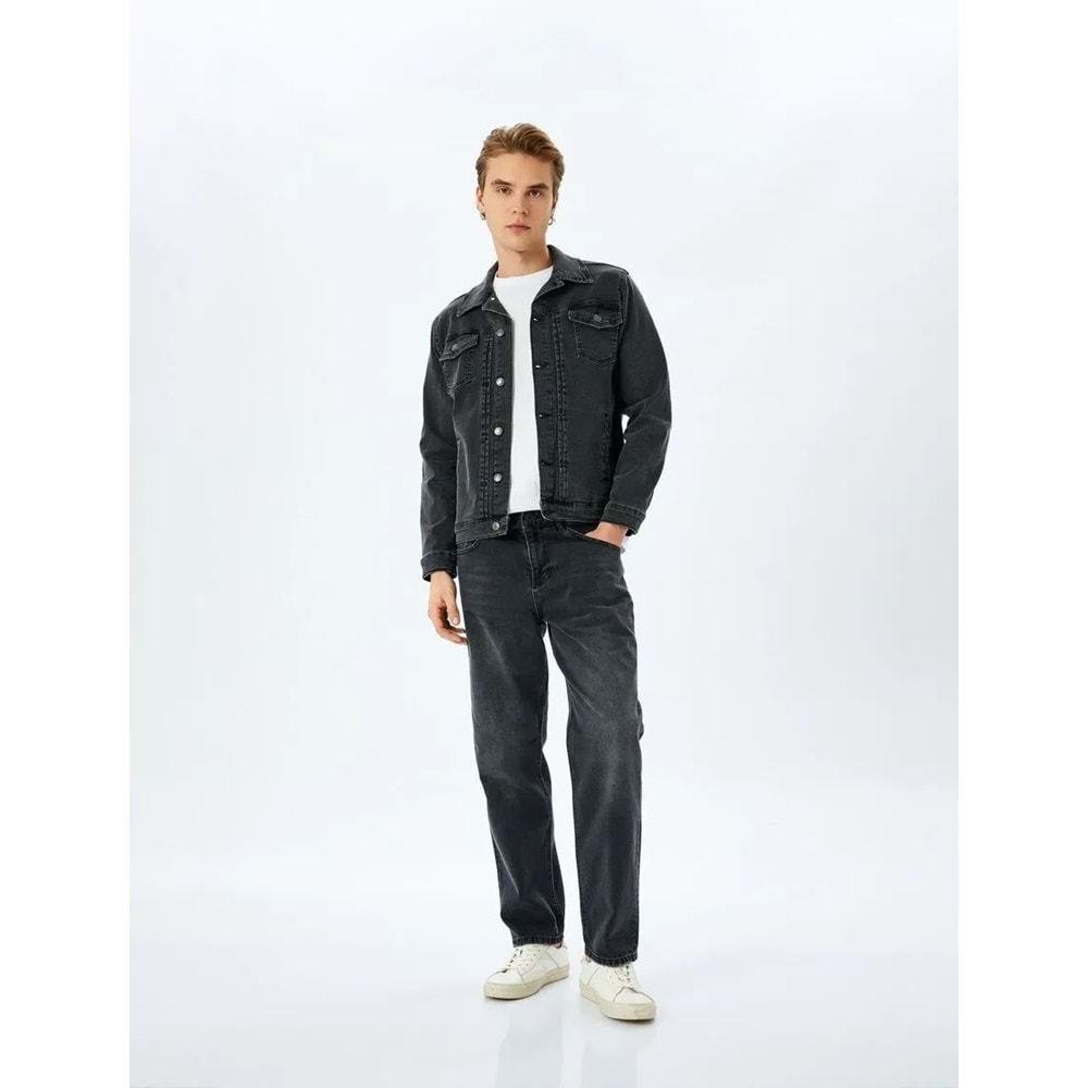 Kapaklı Cep Detaylı Düğmeli Pamuklu Klasik Jean Ceket 5SAM50003ND