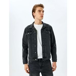 Kapaklı Cep Detaylı Düğmeli Pamuklu Klasik Jean Ceket 5SAM50003ND