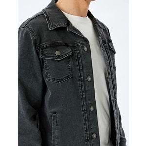 Kapaklı Cep Detaylı Düğmeli Pamuklu Klasik Jean Ceket 5SAM50003ND