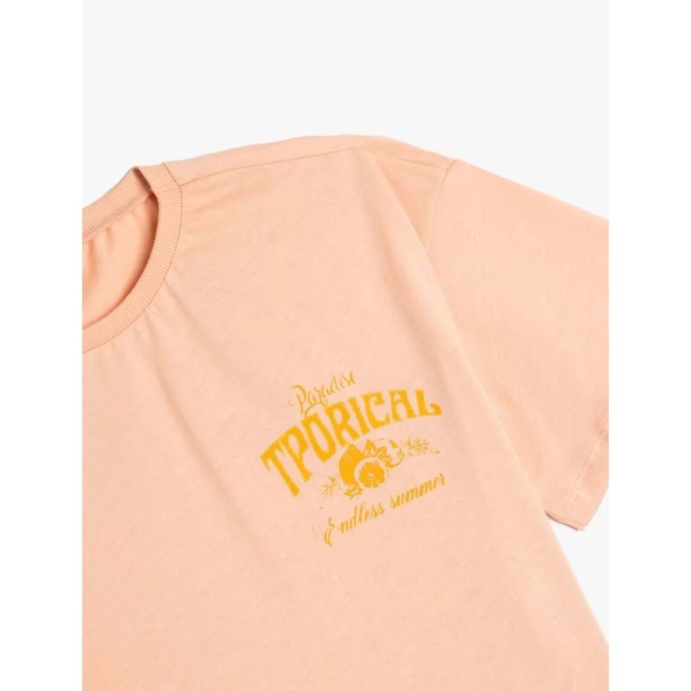 Kız Çocuk Tropik Baskılı Krop Tişört Kısa Kollu Bisiklet Yaka 5SKG10144AK - KOTON - PEMBE - 5-6 YAŞ