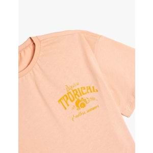 Kız Çocuk Tropik Baskılı Krop Tişört Kısa Kollu Bisiklet Yaka 5SKG10144AK - KOTON - PEMBE - 5-6 YAŞ