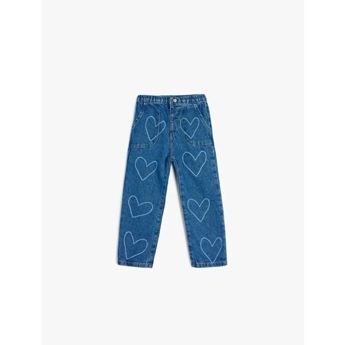 Kız Bebek Kalp Desenli Cep Detaylı Pamuklu Denim Pantolon 5SMG40008AD
